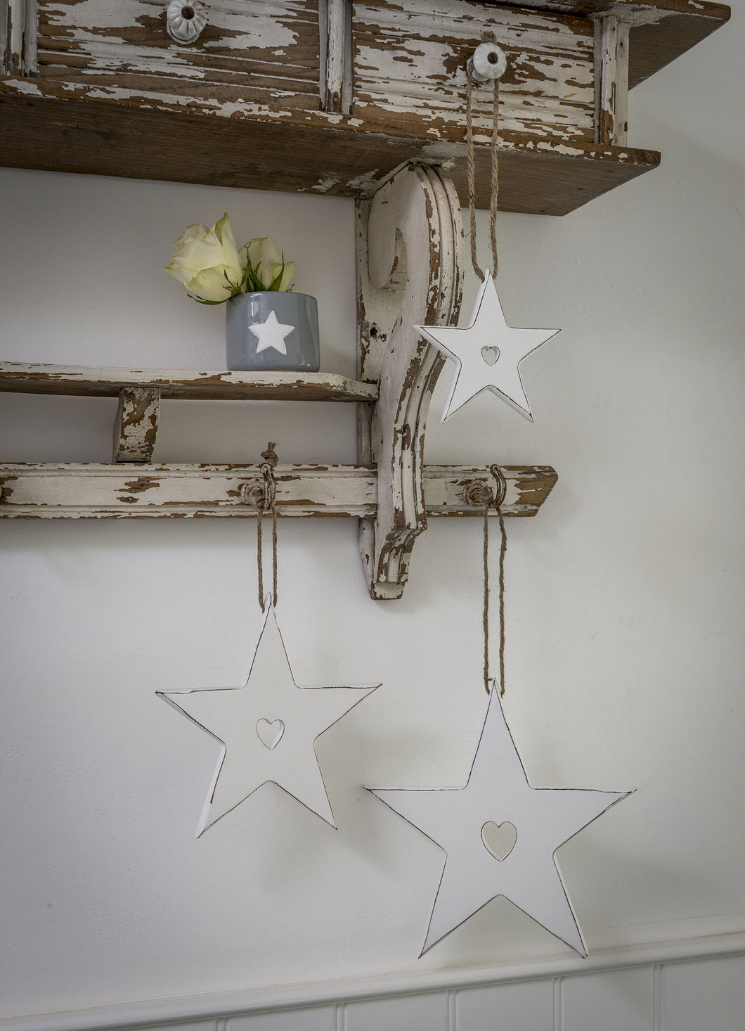 White Hanging Stars With Heart Detail