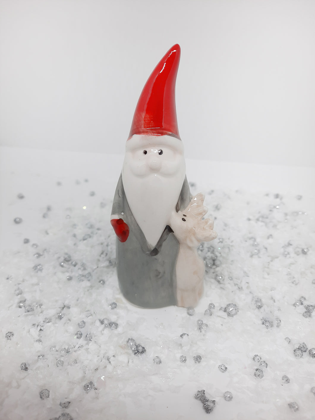 Small Grey Santa With Reindeer