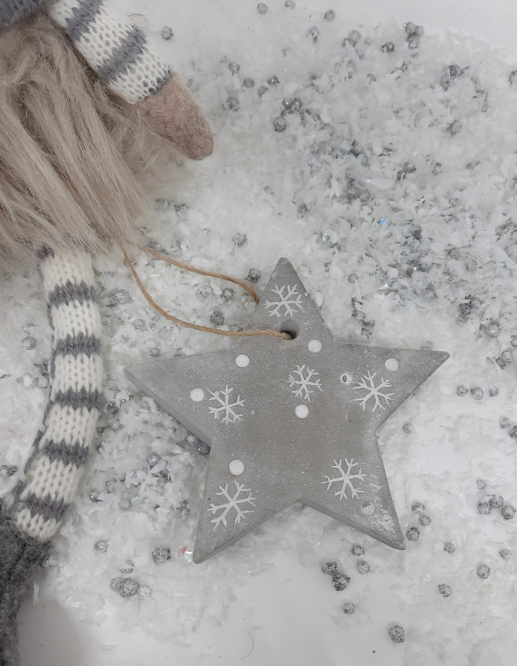 Small Concrete Star With Snowflake Design