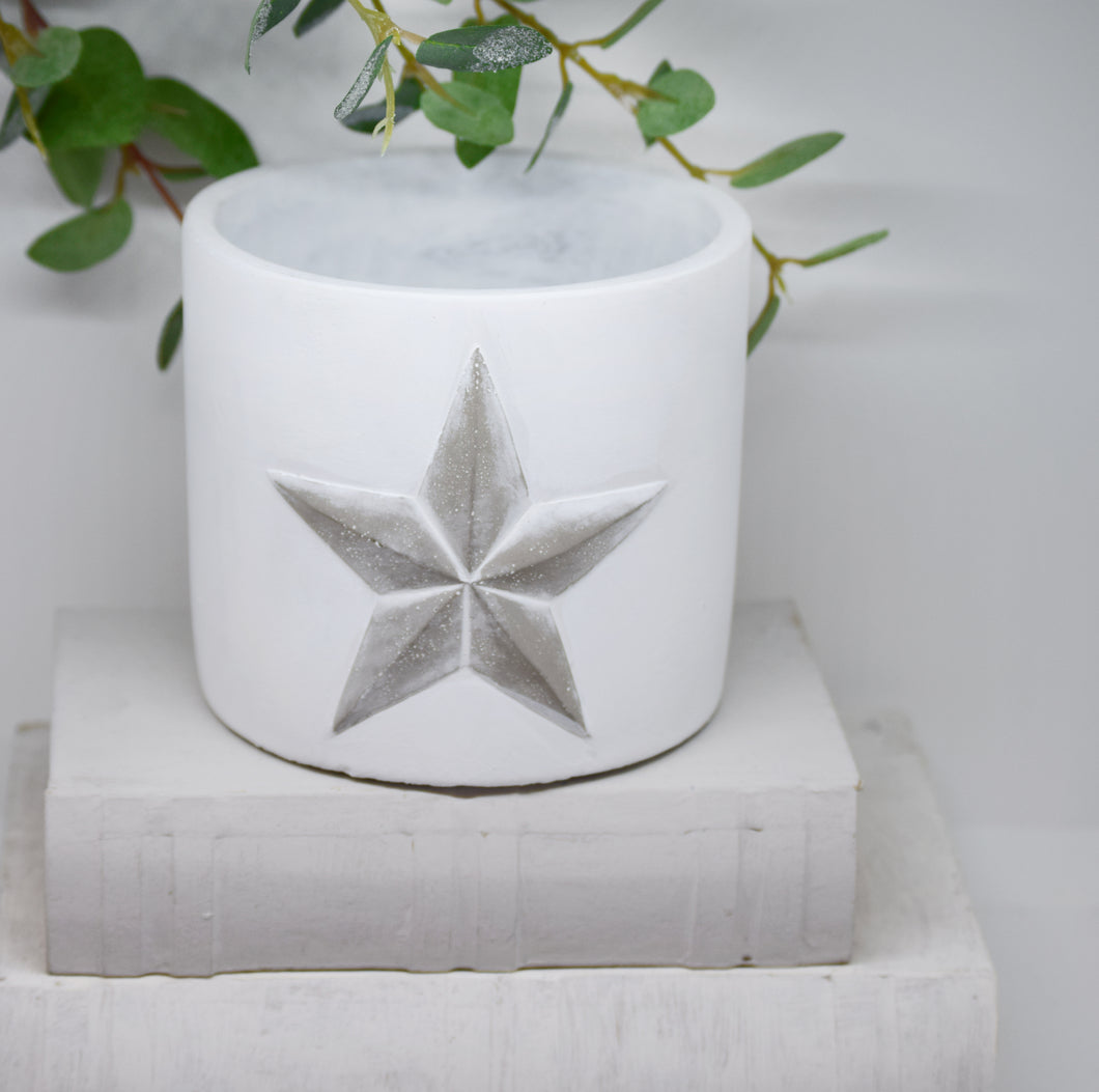 Concrete White Pot With Star